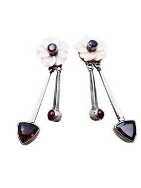 Sajen Pink Purple Gemstone Flower Chandelier Piered Sterling Silver Earrings